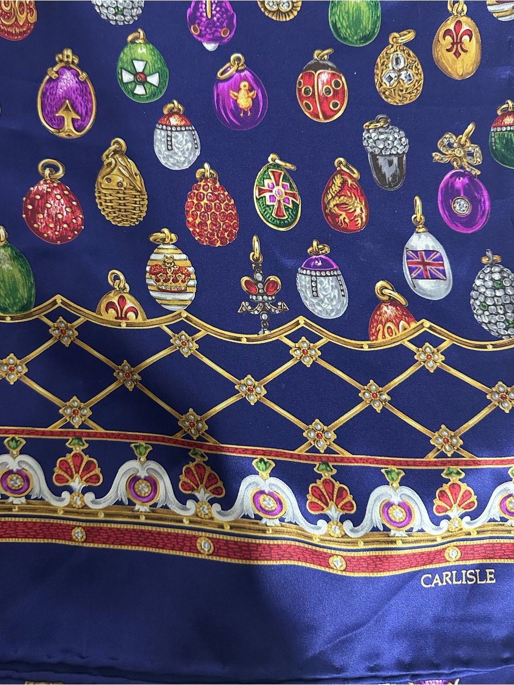 Vintage Carlisle Silk Faberge Egg Scarf Rare 19x60